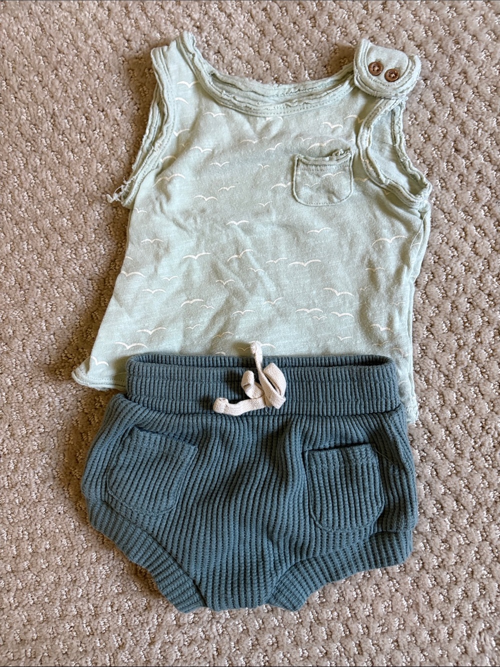 Kids Matching Set - Sage Green Tank & Teal Ribbed Shorts